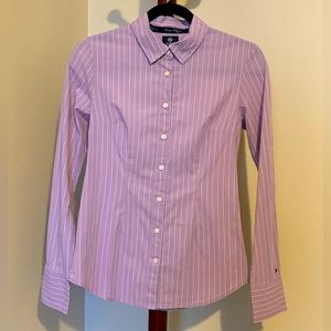 Tommy Hilfiger Striped Buttoned Shirt - Size XS - Purple White Striped